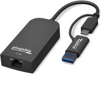 Plugable 2.5G USB C and USB to Ethernet Adapter, 2-in-1 Adapter Compatible with USB C/Thunderbolt 3 or USB 3.0, USB-C to RJ45 2.5 Gigabit LAN Compatible with Mac and Windows