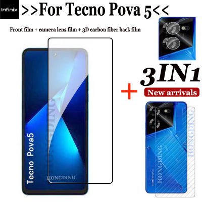 ฟิล์มกระจกนิรภัยแบบเต็มจอภาพ3-In-1สำหรับ Tecno Pova 5คลุมทั้งหมดสำหรับ Tecno Pova 5 LENS ฟิล์มหลังกระจก