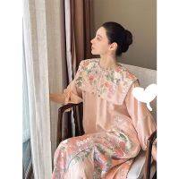 OliviaRetro Cheongsam พัฒนาอารมณ์ของชุดกระโปรงยาวของสตรีระดับไฮเอนด์สีชมพูอ่อน401D1162ฤดูร้อนชุดเดรสลายดอกไม้