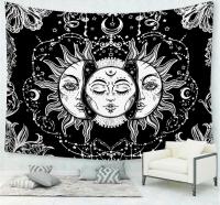 (ร้อน) Sun Moon Mandala Tapestry แขวนผนัง Tapestry Wing Wall พรม Dorm Decor Psychedelic Beach ผ้าขนหนู