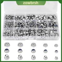 ZOWBRSH 385Pcs 304สแตนเลสสตีล ชุดน็อตเมตริก ขนาดต่างๆ M3/4/5/6/8 น็อตล็อคไนลอน น๊อตฮาร์ดแวร์ ชุดน็อตหกเหลี่ยม ผู้ใช้ระดับมืออาชีพ