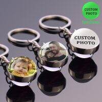 【LZ】❒✹℗  DIY Luminous Glass Ball Keyring Produtos personalizados Foto logotipo personalizado Pingente Chaveiro Presente da jóia personalizado