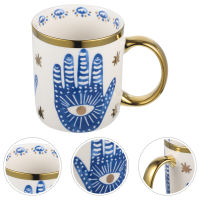 OUNONA Evil Eye แก้วเซรามิคตกแต่งถ้วยกาแฟถ้วยนมตุรกีถ้วยน้ำในครัวเรือนพร้อมที่จับ