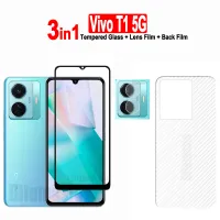 3in1สำหรับ Vivo T1 5G ฟิล์มกระจกเทมเปอร์และ Vivo Y02S Y15A Y15S Y16 / Y73 Y31 2021 / T1X Y21T Y22S Y33S Y33T Y35 Y36กระจกนิรภัยป้องกัน/Y30 Y72 Y52 Y76 Y77 Y78 5G Y01 Y100หน้าจอกระจกเทมเปอร์ + ฟิล์มเลนส์กล้อง + ฟิล์มด้านหลังคาร์บอนไฟเบอร์