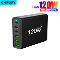 CHIPOFY GaN 120W PD3.0 6พอร์ต USB C สถานีที่ชาร์จความเร็วสูงโทรศัพท์มือถือ QC3.0 USB A AFC FCP ชาร์จเร็วอะแดปเตอร์แบบพกพาชนิด C สำหรับ iPad Pro iPhone 14 13 Mini Pro 13Pro สูงสุด12 Samsung Galaxy Note