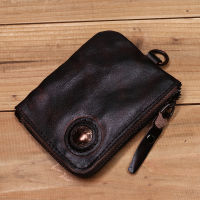 Genuine Leather Wallet For Men Women Vintage Small Short Slim Zipper Purse With Card Holder Coin Pocket Money Bag Male Female
