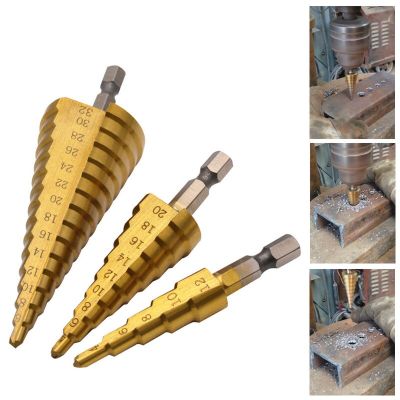 CIFbuy Top Quality HSS Steel Titanium Step Drill Bit Hand Tool Step Cone Cutter Woodworking Wood Metal Drill Bit
