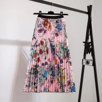 【LZ】◊☒♙  Summer Skirts Womens 2022 New Vintage Floral Print Chiffon Pleated Skirt Elastic High Waist Casual Midi Skirt Women Clothes Jupe