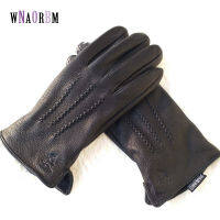 New mens 100 sheepskin gloves, deer skin pattern design, warm and soft mens leather gloves, mens mittens with plush lining