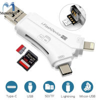 4 In 1 iPhone/Micro Usb/USB Type-C/USB SD Card Reader สำหรับ iPhone iPad Mac และ Android SD และ Micro SD PC