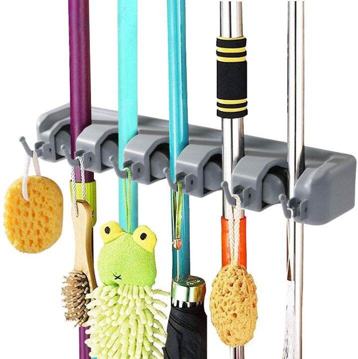 Gantungan Sapu Pel Lap Janitor Room Organizer Broom Holder 5 Slot