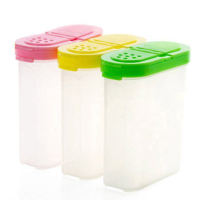 【cw】Condiment Container Double Lids White Condiment Jar Pepper Salt Sugar Seasoning Kitchen Gadget Accessory Plastic ！