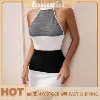 hanshi [2023 new HOT FASHION] lazlook เดรสมินิผูกคอแขนกุดสำหรับผู้หญิงเดรสถักสีบล็อกฤดูร้อน