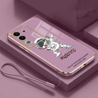 VIVO V29 5G V29E V29 Pro Square Edge Plated Soft Back Case Cover Astronaut Phone Case with Lanyard