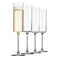 Glass Champagne Flutes 4 Pack 6-Ounce Champagne Glasses 4Pc Set, Premium Square Edge Blown Glass Prosecco Wine Glass