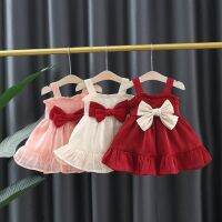 COD SDFGERGERTER Summer Red Bow Baby Girl Princess Dress Ruffle Solid Color Infant Sling Dress Christmas Wedding Party Girls ChildrenS Clothing (0-3 Years)