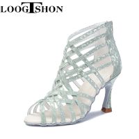 hot【DT】 LOOGTSHON Latin Top Ballroom Shoes Ladies Soft Soles Tango/Salsa Heels 7.5CM