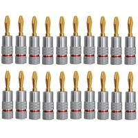 20Pcs Banana Connector 24K Gold-Plated 4.5MM Banana Plug with Screw Lock for Audio Jack Speaker Plugs Red+Silver