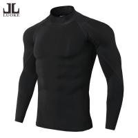 Luoke Mens Pro Pure Color ฟิตเนสกีฬาวิ่ง straitjacket เสื้อแขนยาวแห้งเร็ว (สีดำ)