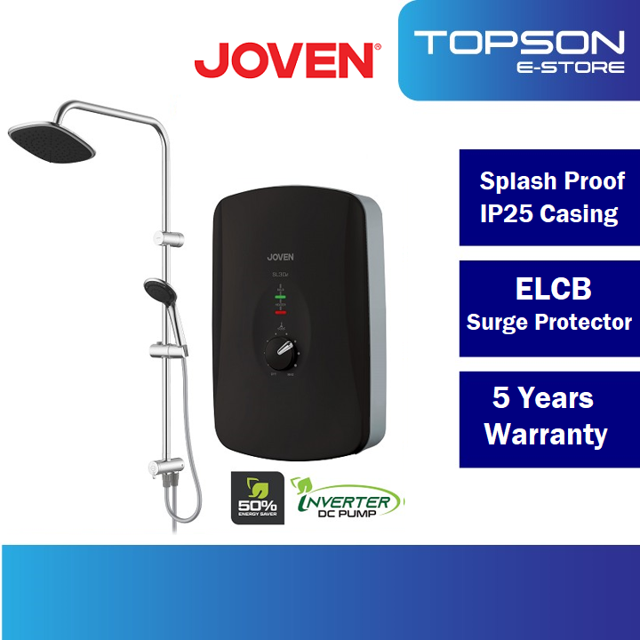 Joven SL30E-RS Rain Shower Water Heater Non Pump with ELCB (Black) | Lazada