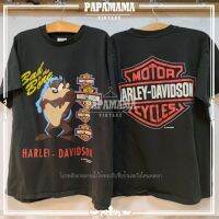 [ Harley davidson x Taz manian  ] looneytunes ผ้าดำ2   เสื้อวินเทจ เสื้อการ์ตูน papamama vintage shirtS-5XL