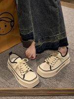 ∈☊ Canvas shoes womens 2023 new summer Korean version all-match retro square toe casual shoes thick-soled muffin student single shoes