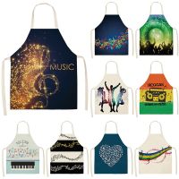 Music Note Kitchen Sleeveless Chef Aprons For Women Cotton Linen Bibs Household Cleaning Pinafore Home Cooking Apron 55x68cm Aprons