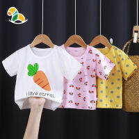 I baby store เดรสสั้นสําหรับเด็กการ์ตูนน่ารัก เสื้อยืดคอกลม สีสันสดใส ผ้าฝ้ายทั้งหมดสะดวกสบาย JZB1436