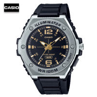 Velashop นาฬิกาข้อมือผู้ชายคาสิโอ Casio Analog สายเรซิ่นสีดำ / หน้าปัดดำ รุ่น MWA-100H-1A2VDF, MWA-100H-1A2, MWA-100H