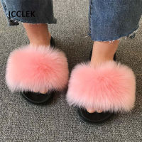 Faux Fur Slippers Women Home Fluffy Slides Summer Flat House Shoes Outdoor Indoor Laides Furry Slippers Female Plush Sandals