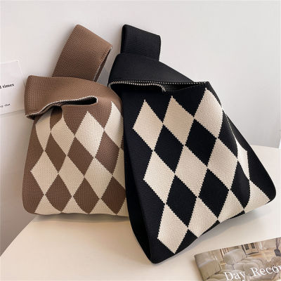Mini Bag Shopping Bags Stripe Wide Shopping Bags Reusable Color Casual Plaid Student Wrist Knit Tote