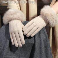 【hot】☞✿✆  Fur Gloves Female Thicken Warm Mittens Cashmere Embroidery Wool Driving H65