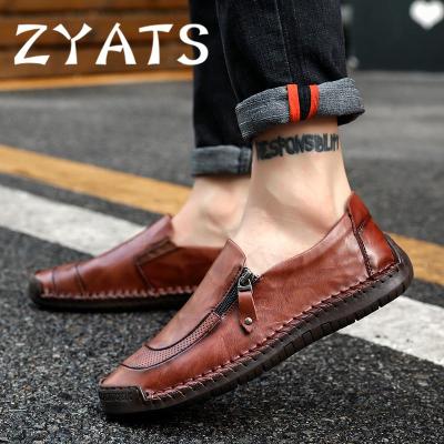 ZYATS รองเท้าหนังส้นเตี้ยกระเป๋าถือบุรุษหนังวัวใหม่รองเท้าเย็บมือรองเท้าโลฟเฟอร์ลำลองคุณภาพสูงรองเท้าขนาดใหญ่ขับรถ38-48