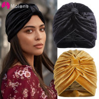 2021Molans Fashion Elastic Knot Turban Hat Solid Color Women Warm Winter Headscarf Muslim Headwrap Folded Chemo Cap Hair Accessories