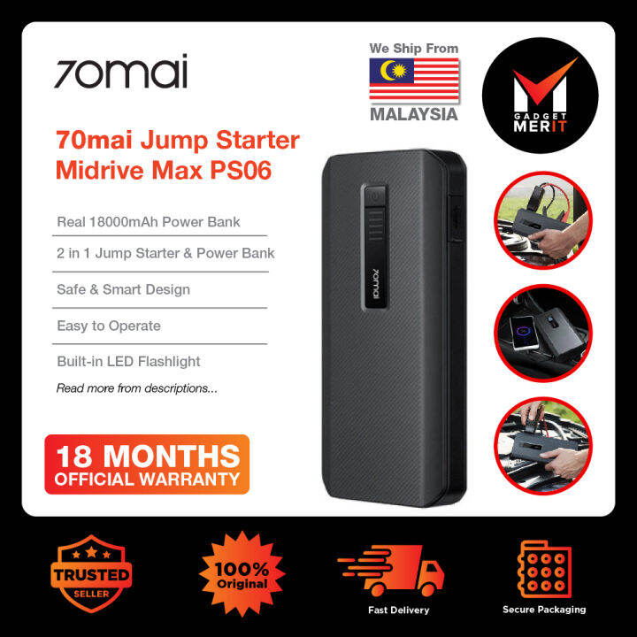 70mai Jump Starter Max Midrive PS06 | Real 18000mAh Powerbank | 1000A ...