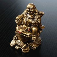 LUCKY Feng Shui Maitreya Buddha Statue Toad Figurine Money Fortune Wealth Chinese Golden Frog Home Office Tabletop Decoration