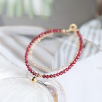 [COD] wine red garnet bracelet female ins handmade 14K gold-packed beads beaded manufacturers wholesale