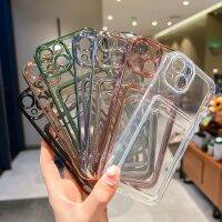 เคสกระเป๋าสตางค์ที่ใส่การ์ดโปร่งใสเคลือบอิเล็คโทรเพลทสำหรับ iPhone 13 11 12 14 15 Pro Max 15 Plus ปลอกซิลิโคนกระเป๋าภาพกันกระแทก