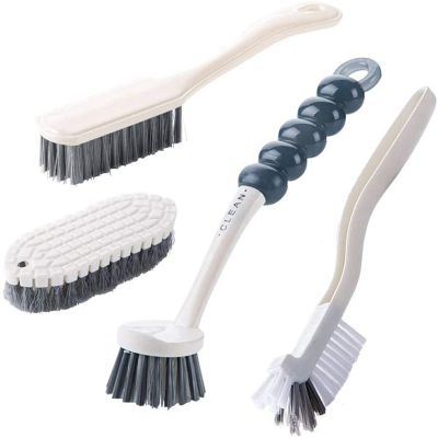 4PCS Kitchen Stove Flexible Cleaning Brush with Handle Shoe Brush Plastic Pot Brush Bathroom Brush Laundry Brush