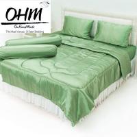 OHM ผ้าปูที่นอน ผ้าเครปซาติน 220 เส้น ขนาด 6 ฟุต 5 ชิ้น (สีเขียวปีกแมลงทับอ่อน)