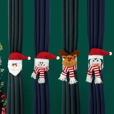 4 PCS คริสต์มาสของเล่นผ้าม่าน Tieback Buckle การ์ตูน Elk ผู้ถือเนอสเซอรี่ห้องนอน Decor สำหรับ Home Creative Santa Claus Snowman Moose