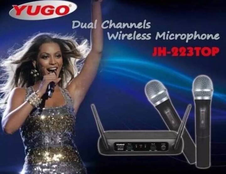 ไมโครโฟนไร้สาย ไมค์ลอยคู่ WIRELESS MICROPHONE รุ่น YUGO JH-223TOP ฟรีสายสัญญาณเสียง