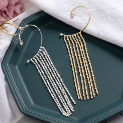【YF】 20Style Luxury Shiny Crystal Rhinestone Long Tassel Ear Cuff No Pierced Clip Earrings For Women Wedding Korean Trend Jewelry