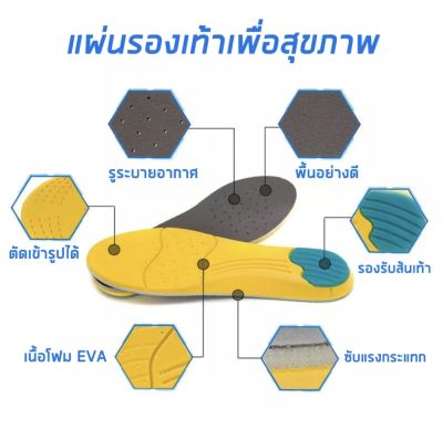 แผ่นเสริมรองเท้า (ตัดเข้ารูปเท้าได้) แผ่นรองเท้าสุขภาพ ลดอาการปวดเมื่อยเท้า รองช้ำ แก้รองเท้าหลวม ใช้ได้กับรองเท้าทุกประเภท มี 2 ขนาด