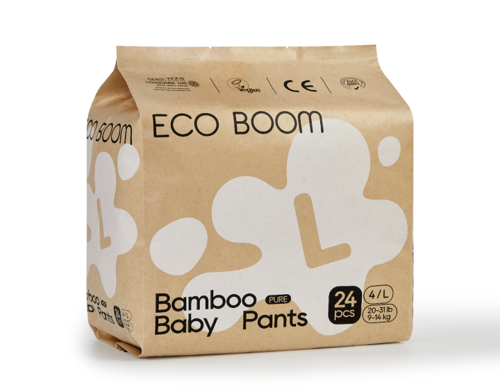 NEW PACK! ECO BOOM LARGE Biodegradable Bamboo Pull Up Diapers Trial