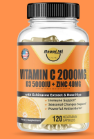 Happi Mi Nutrition Vitamin C 2000MG, Zinc 40 mg, Vitamin D3 5000 IU, Echinacea Extract, Rose Hip Immune Support