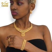 Nigerian Wedding Jewelry Set Gold Plated Dubai African Chokers Necklace Earrings Rings Fashion Bridal Jewellery Sets For Women