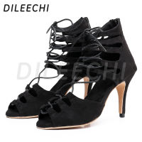 DILEECHI ผู้หญิงรองเท้าเต้นรำละตินกำมะหยี่สีดำซัลซ่าพรรคสแควร์รองเท้าเต้นรำบอลรูมฮาร์ดยางแต่เพียงผู้เดียวส้นสูงมาใหม่