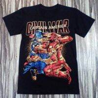 ?ขายดี?CIVIL WAR IRON MAN VS CAPTAIN AMERICA ฮีโร่มาร์เวลสีดำ (ผ้าฝ้ายอัปเกรดน้ำหนัก200กรัม) เสื้อยืดผ้าฝ้าย