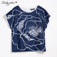 Lady Plus เสื้อพิมพ์ลายดอกไม้ผ้ามัน | Satin Floral Print Blouse สีกรมท่า